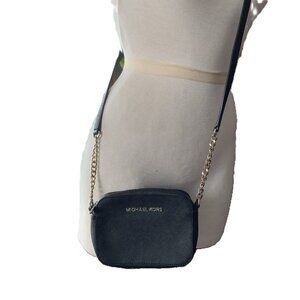 Michael Kors Jet Set Item Crossbody Black Gold Compact Saffiano Leather Bag